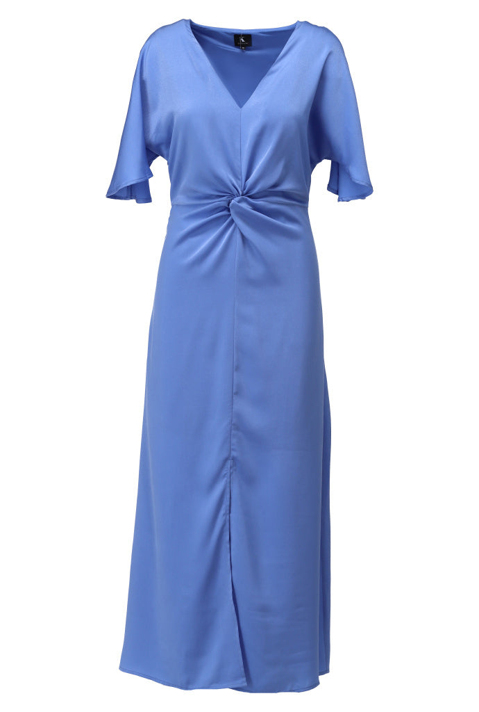 K-design - Maxi dress met V-hals en knoop (A680Blue bonnet) - What Els!