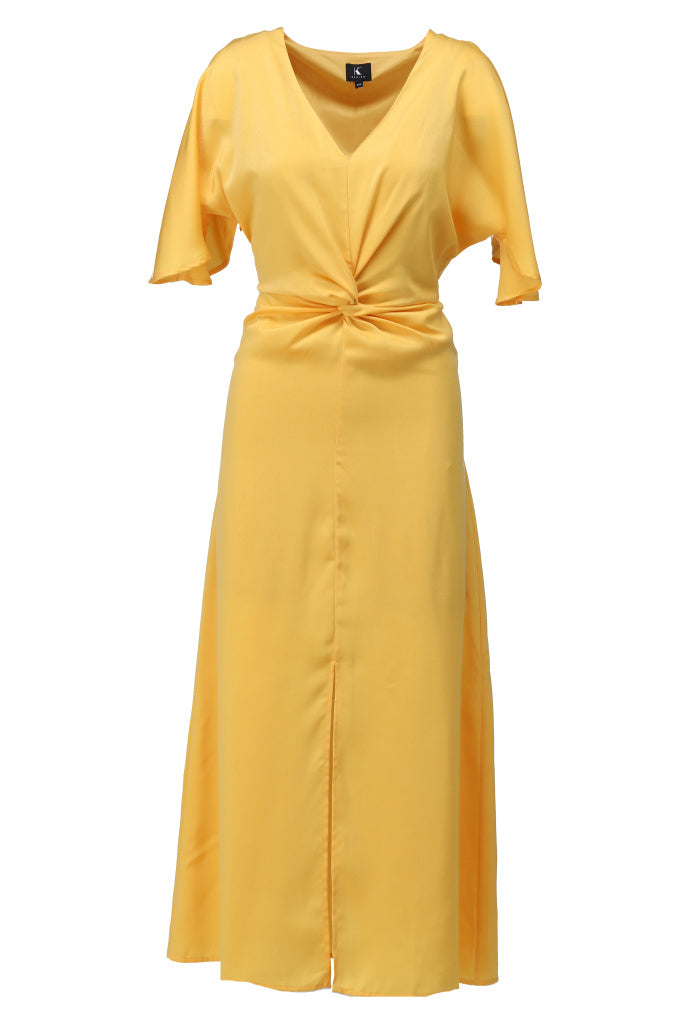K-design - Maxi dress met V-hals en knoop (A680Mimosa) - What Els!