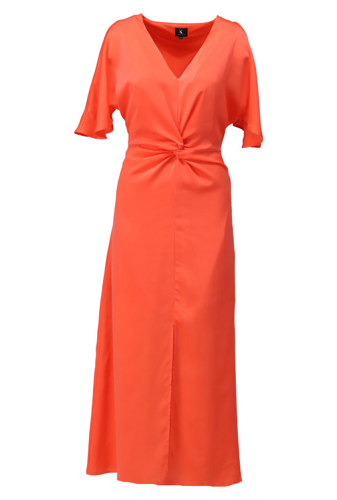 K-design - Maxi dress met V-hals en knoop (A680Orangeade) - What Els!