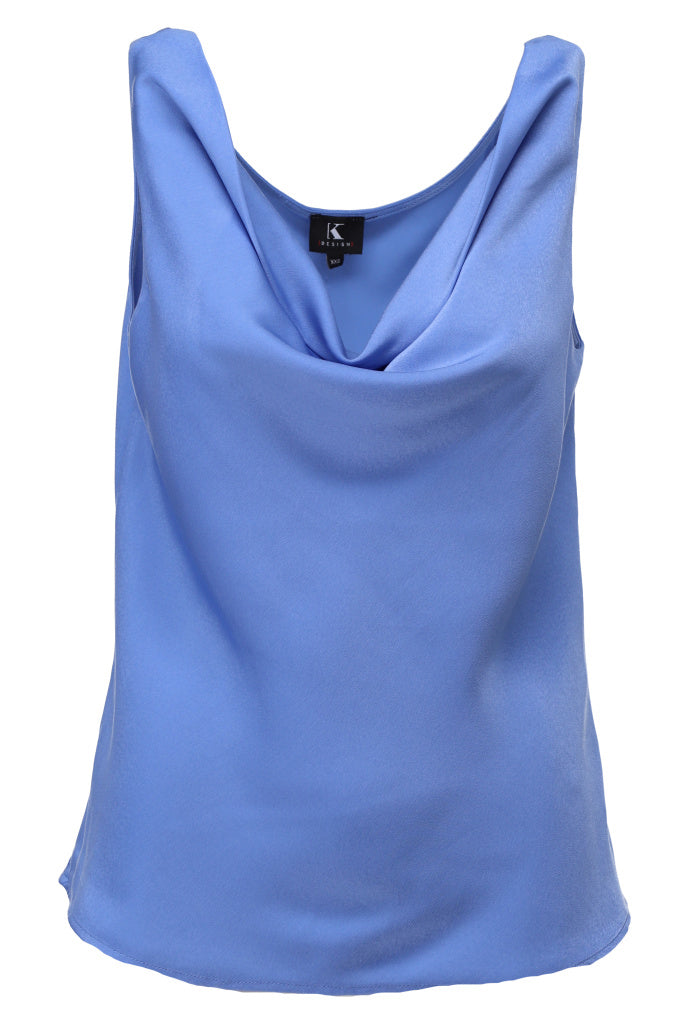 K-design - Mouwloze top in satijn look (A681Blue bonnet) - What Els!