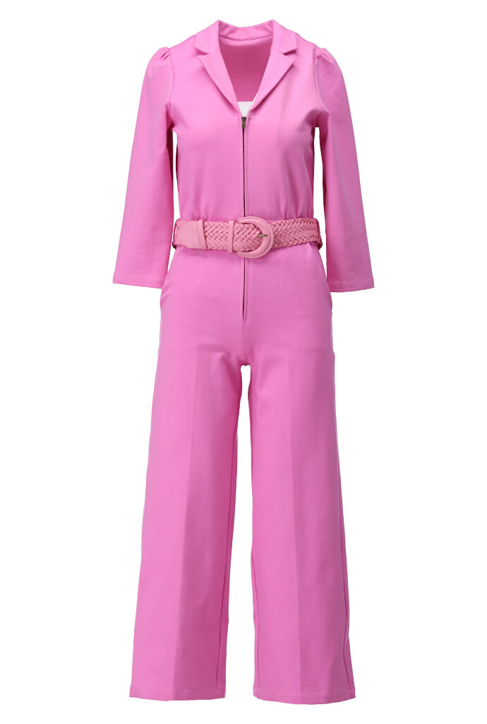 K-design - Jumpsuit met rits en bijpassende riem (A716Fuchsia pink) - What Els!
