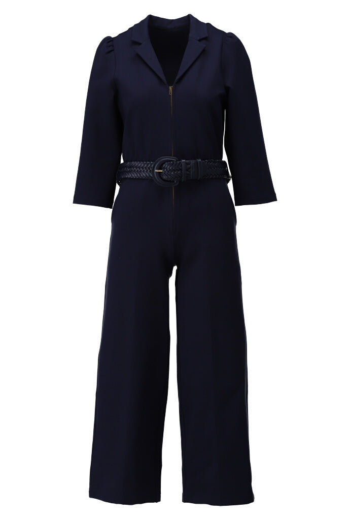 K-design - Jumpsuit met rits en bijpassende riem (A716Navy blazer) - What Els!