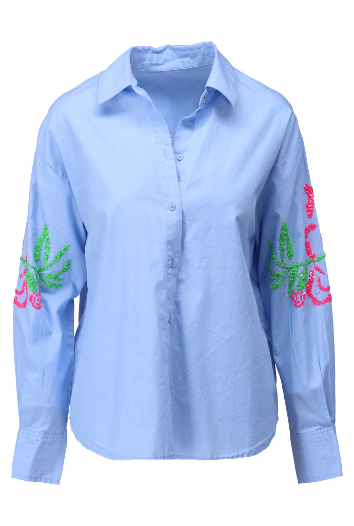 K-design - Oversized blouse met rozen (A750Powder blue) - What Els!