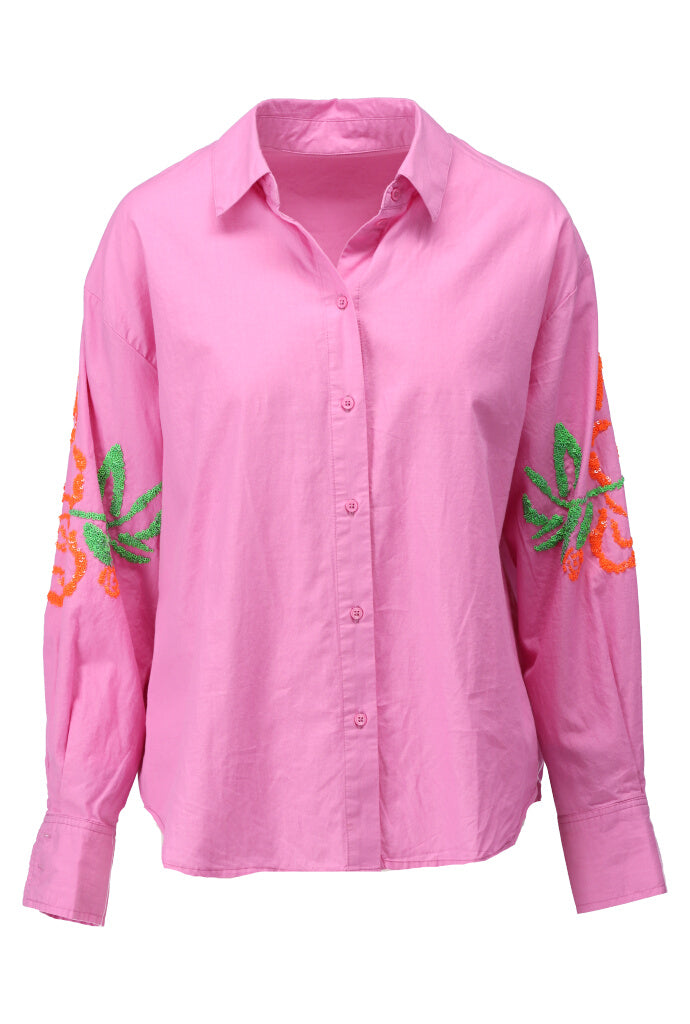 K-design - Oversized blouse met rozen (A750Fuchsia pink) - What Els!