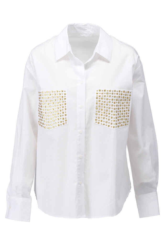 K-design - Oversized blouse met studs (A751White) - What Els!