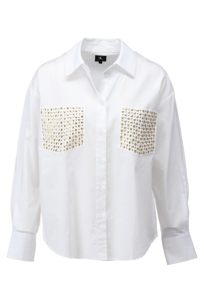 K-design - Oversized blouse met studs (A751White) — packshot white