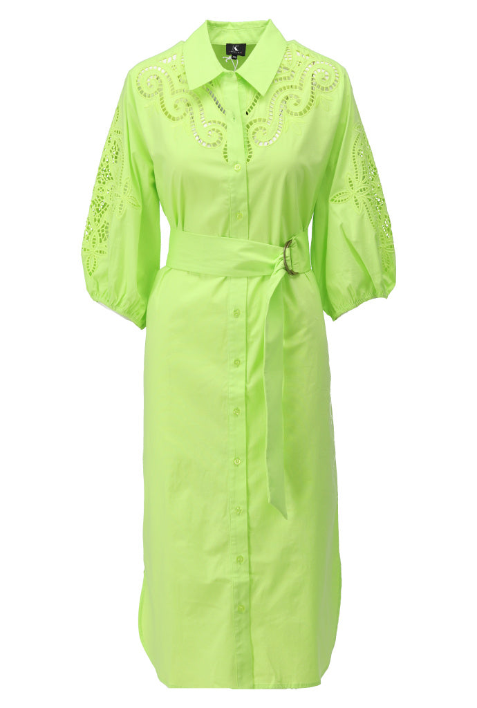 K-design - Maxi dress met borduursel en stoffen riem (A760Sharp green) - What Els!