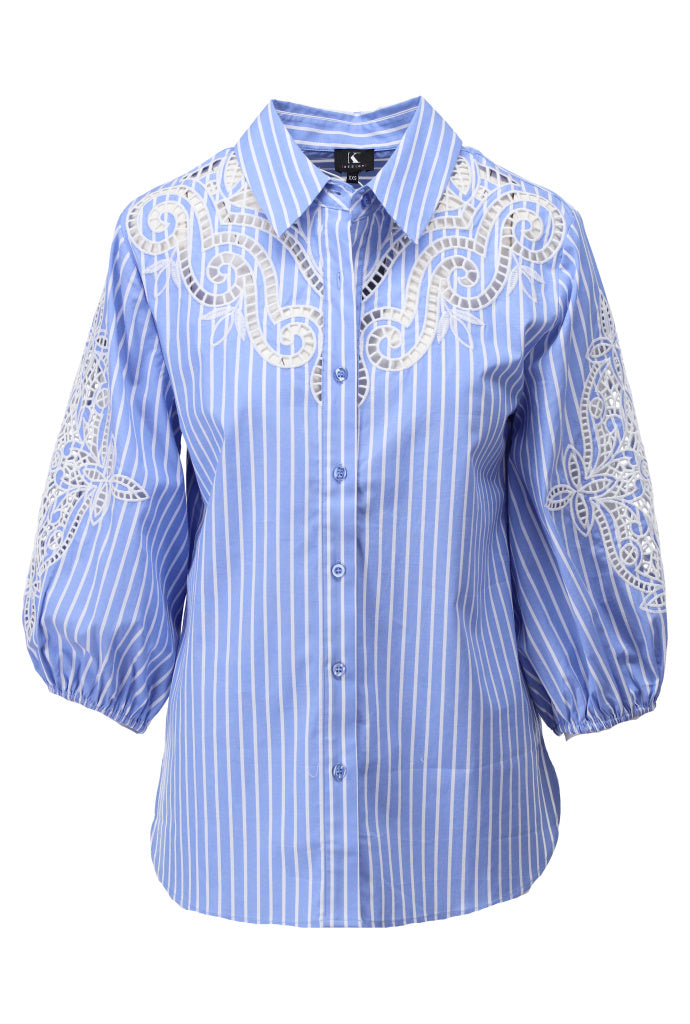 K-design - Gestreepte blouse met borduursel (A762Blue stripe) - What Els!