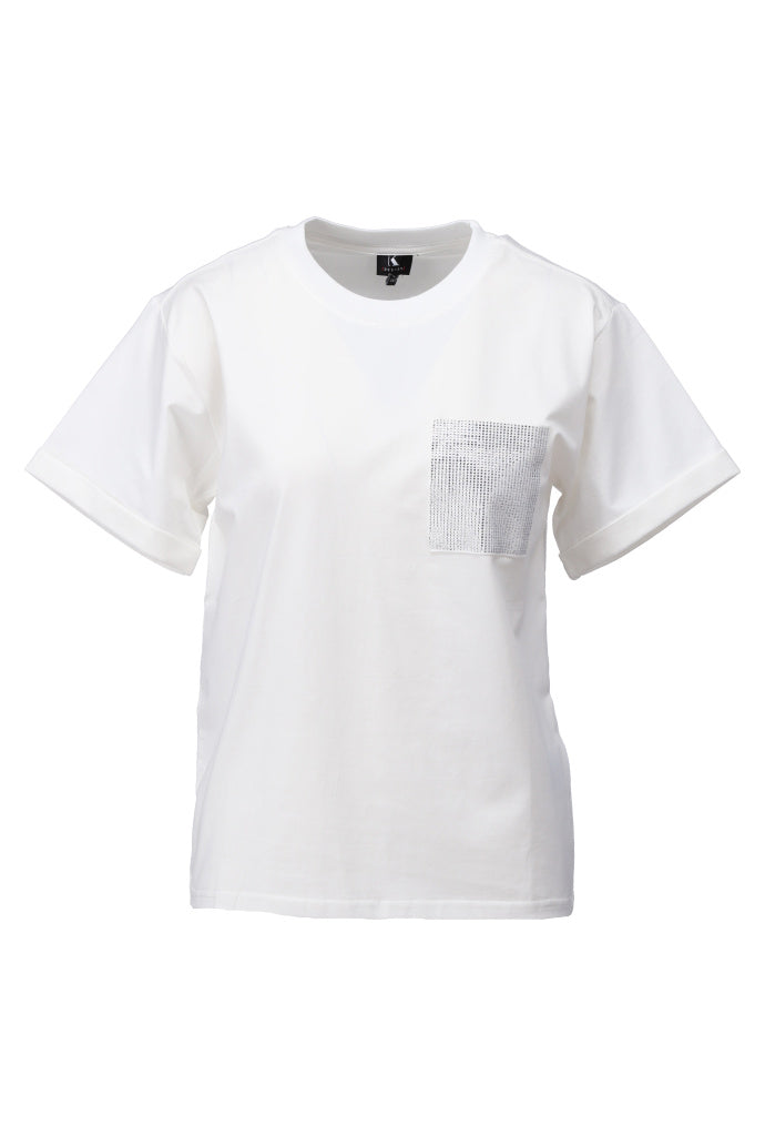K-design - T-shirt met strass zakje (A793Ecru) — packshot ecru