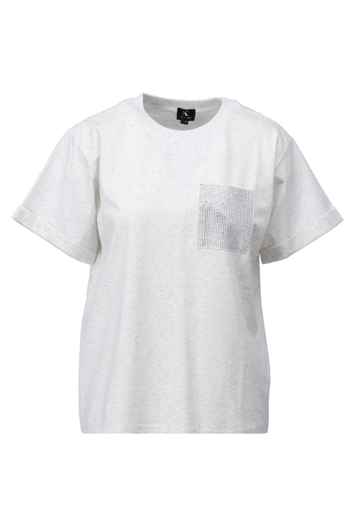 K-design - T-shirt met strass zakje (A793Ecru) — packshot grey melange