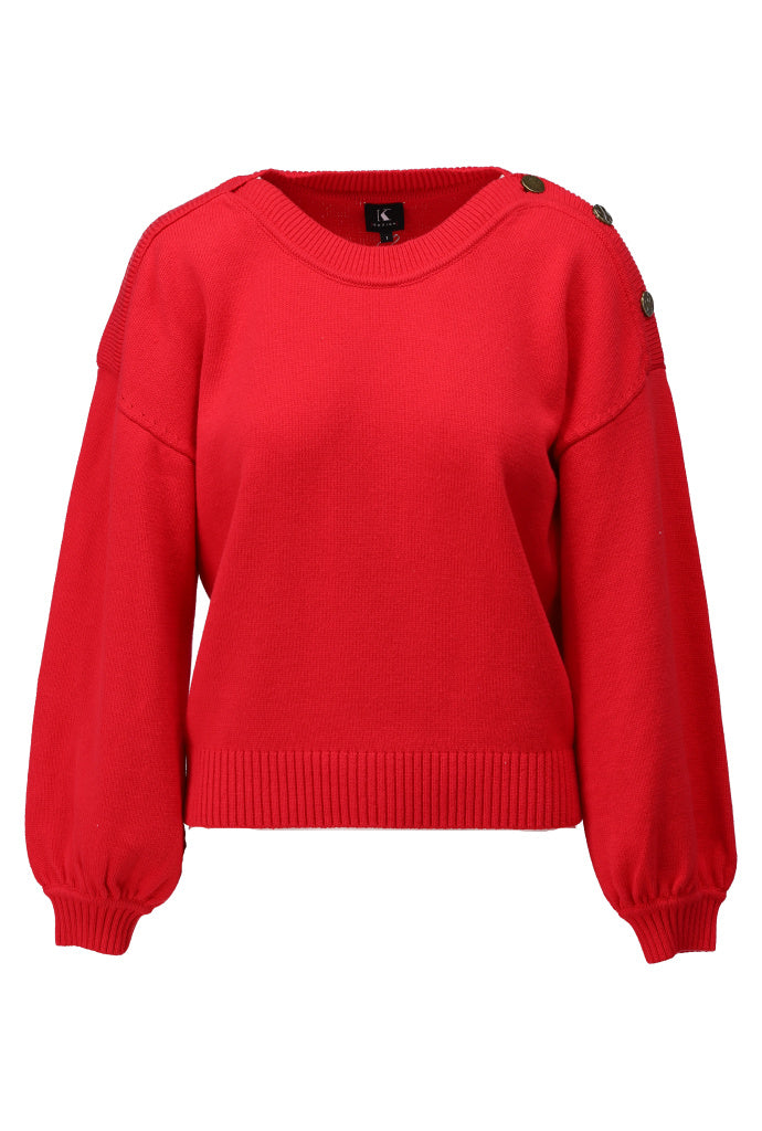 K-design - Pull met ronde hals en knopen (A803Poppy red) - What Els!