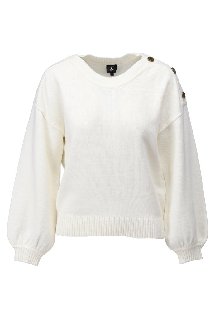K-design - Pull met ronde hals en knopen (A803Ecru) - What Els!