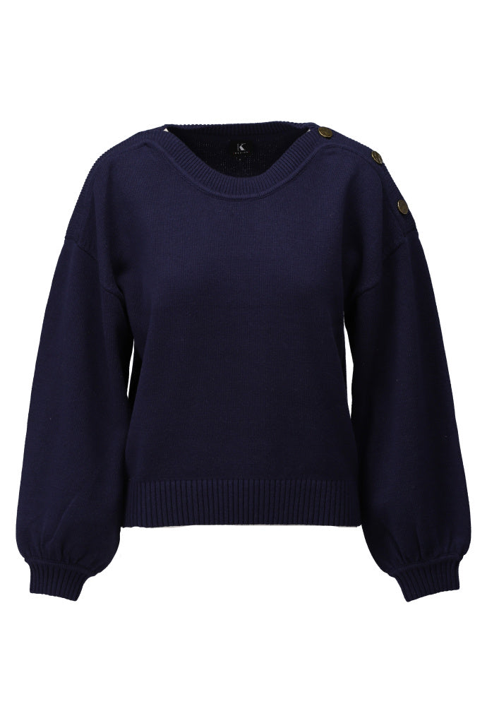 K-design - Pull met ronde hals en knopen (A803Navy) - What Els!