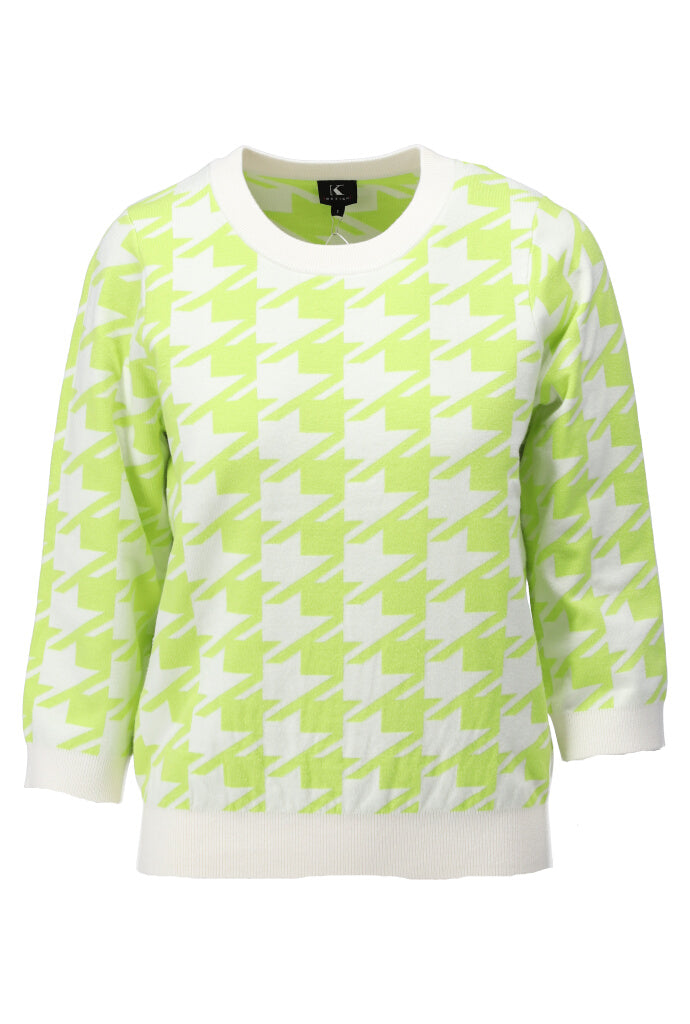 K-design - Pull met ronde hals en pied de poule (A811Ecru - lime punch) - What Els!