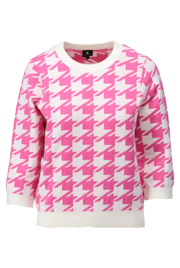 K-design - Pull met ronde hals pied de poule (A811Ecru - azalea pink) - What Els!