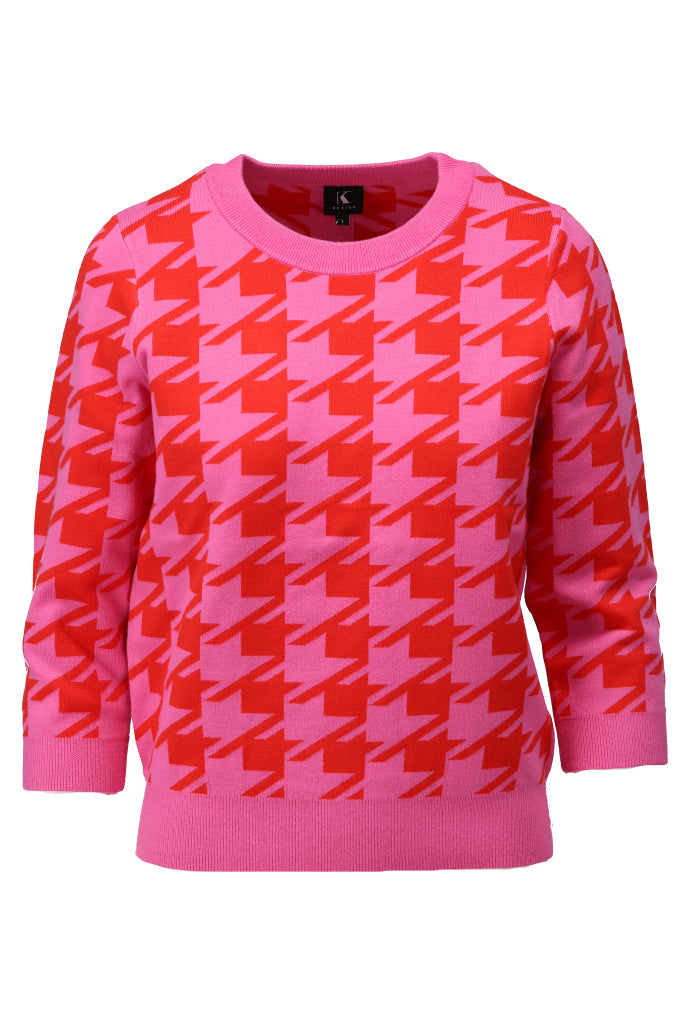 K-design - Pull met ronde hals pied de poule (A811Fuchsia pink - red) - What Els!