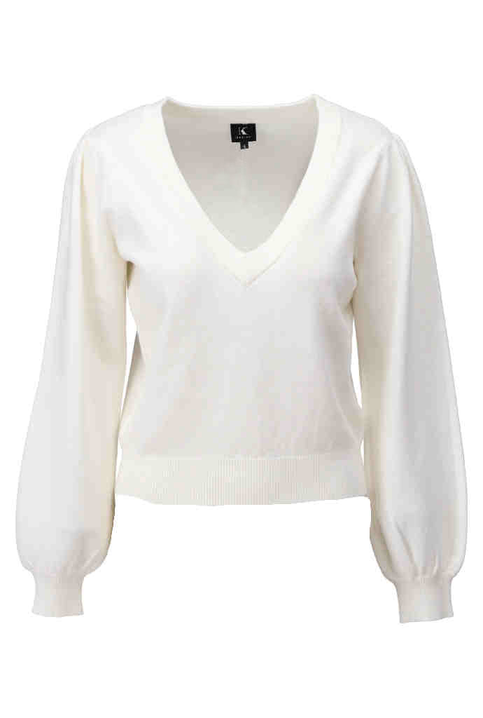 K-design - Pull met V-hals (A812Ecru) - What Els!