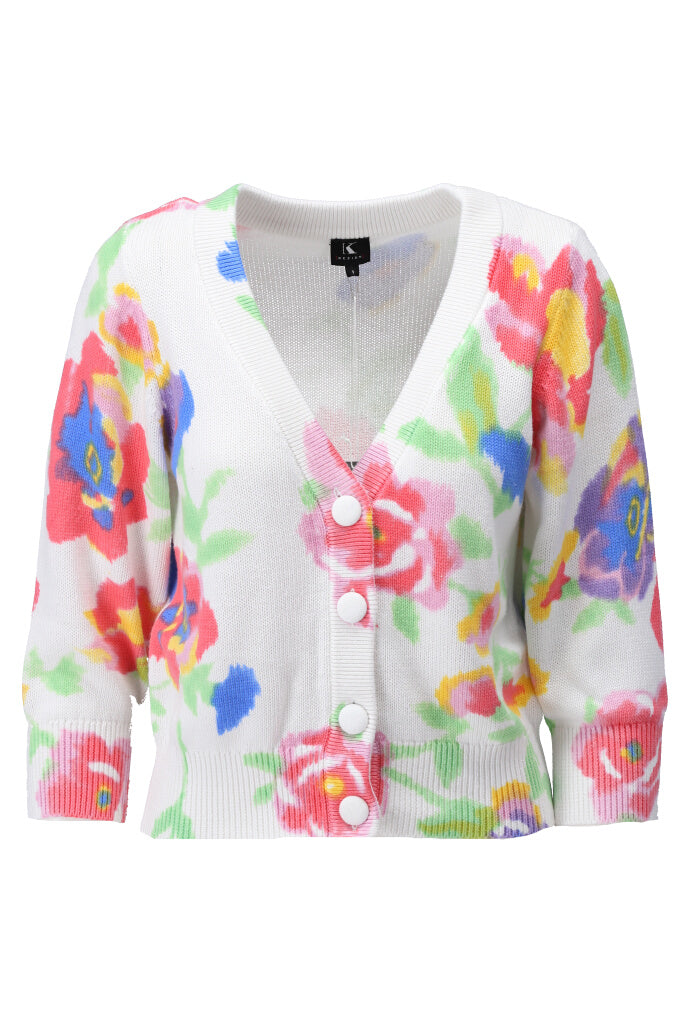 K-design - Cardigan met bloemenprint en V-hals (A813Floral design) - What Els!