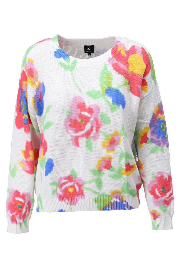 K-design - Pull met bloemenprint en ronde hals (A814Floral design) - What Els!