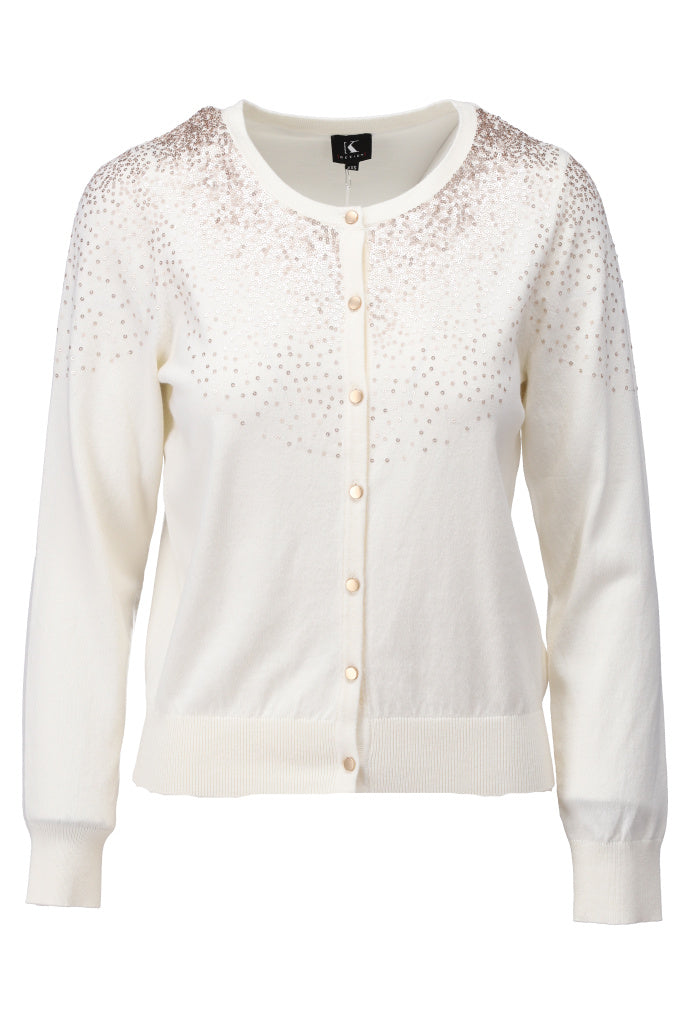 K-design - Cardigan met ronde hals en lovertjes (A816Ecru) - What Els!