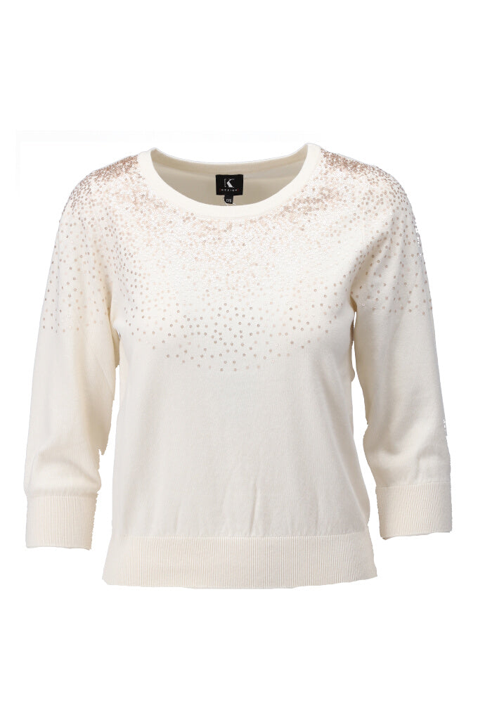 K-design - Pull met ronde hals en lovertjes (A818Ecru) - What Els!