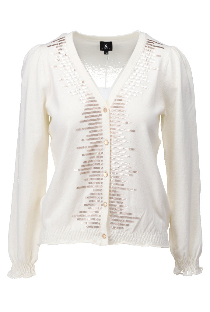 K-design - Cardigan met V-hals en lovertjes (A819Ecru) - What Els!