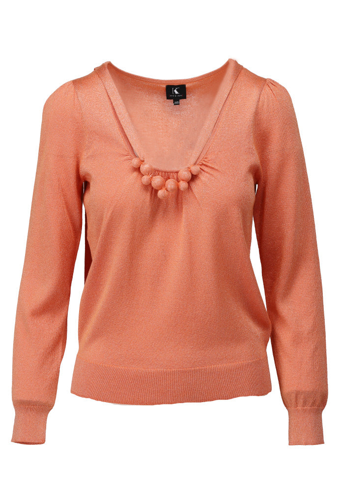 K-design - Pull met U-hals en ketting (A822Orange lurex) - What Els!