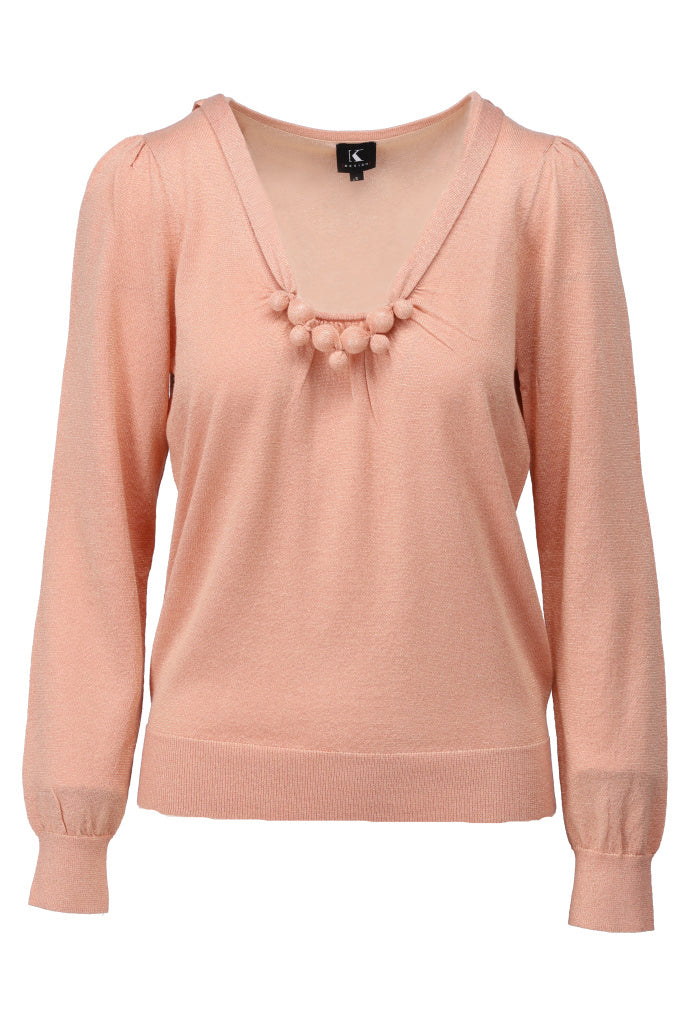 K-design - Pull met U-hals en ketting (A822Peach lurex) - What Els!