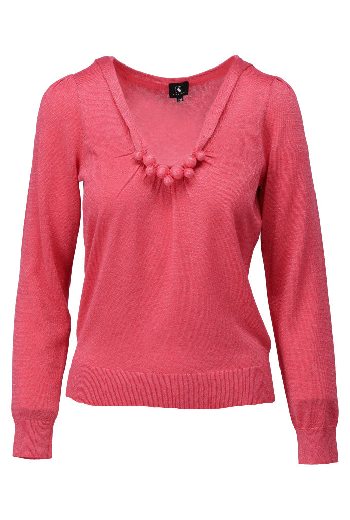 K-design - Pull met U-hals en ketting (A822Strawberry lurex) - What Els!