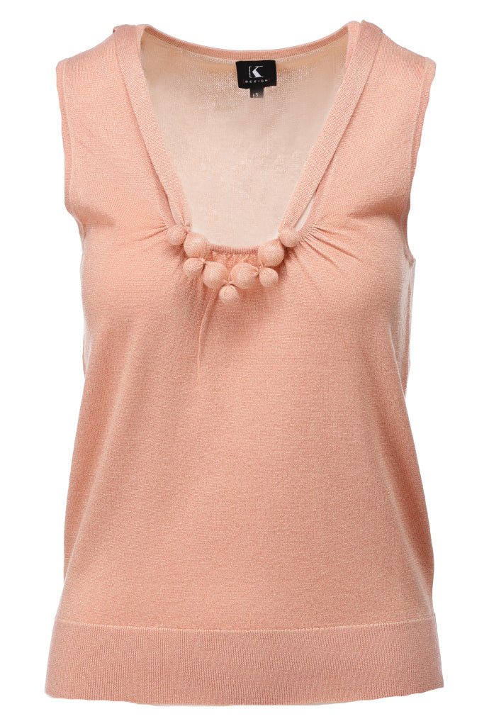 K-design - Top met U-hals en ketting (A823Peach lurex) - What Els!