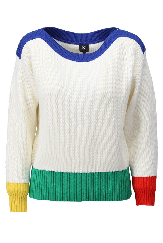 K-design - Pull met kleuren (A825Ecru blue neck) - What Els!
