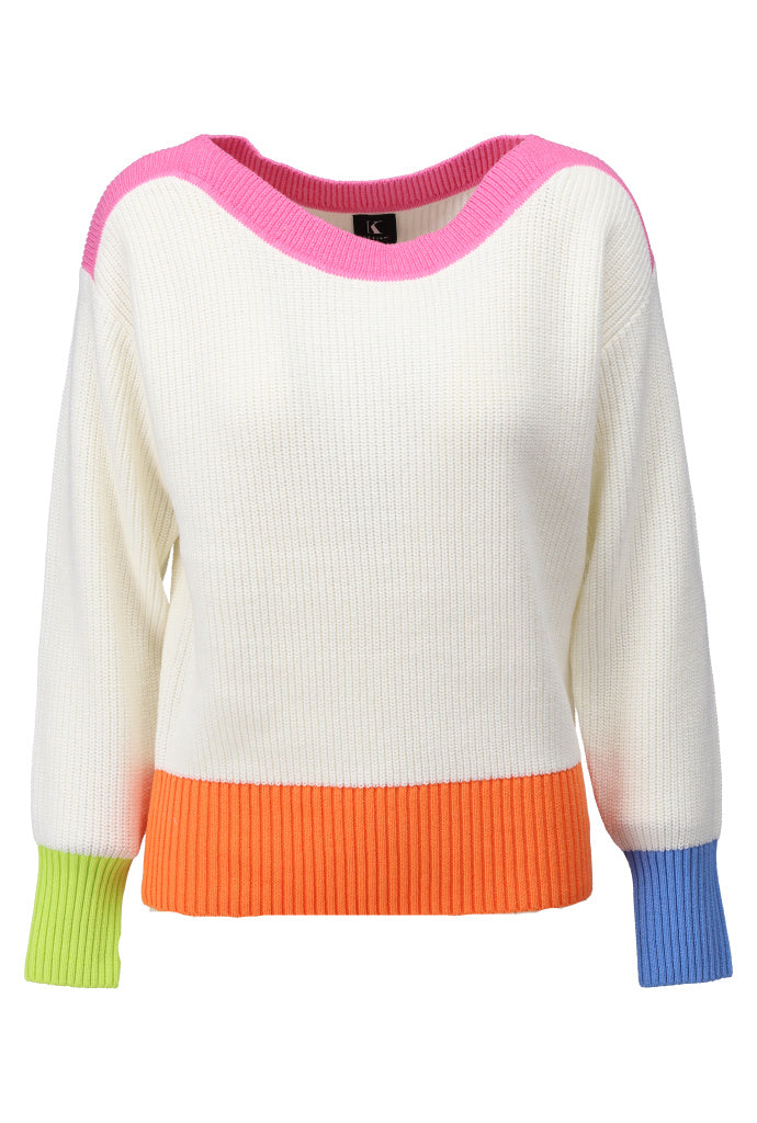 K-design - Pull met kleuren (A825Ecru pink neck) - What Els!
