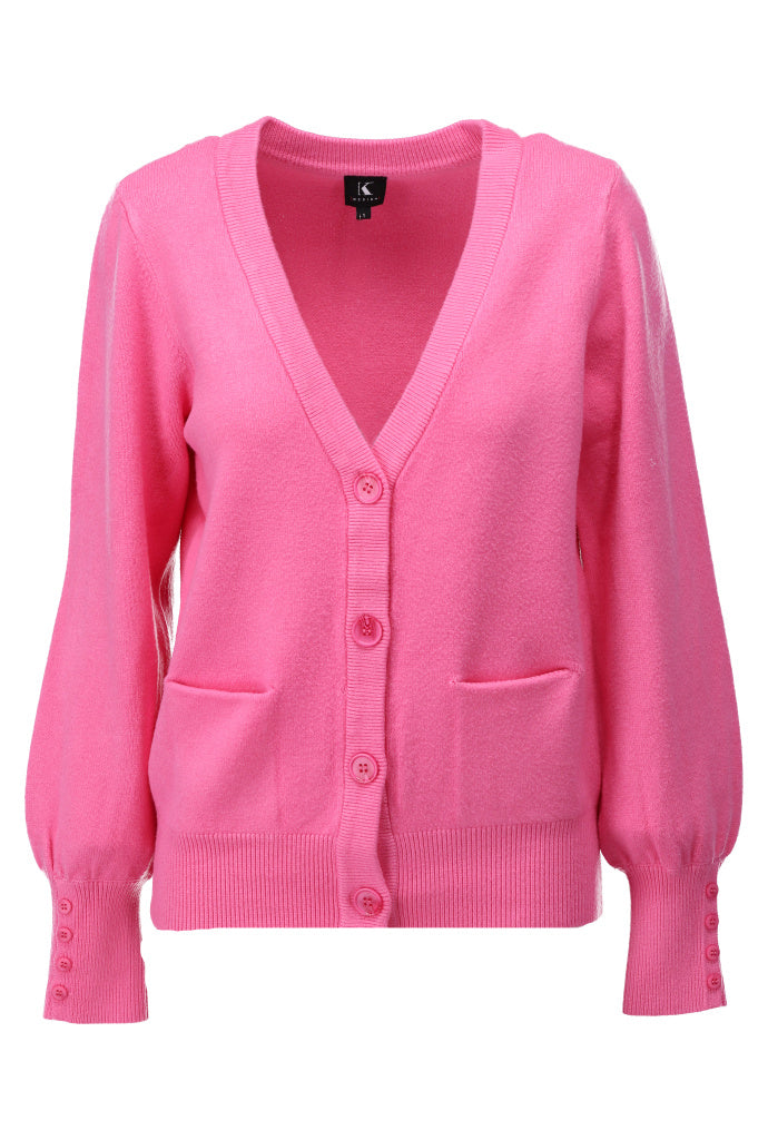 K-design - Cardigan met V-hals en zakjes (A830Azalea pink) - What Els!