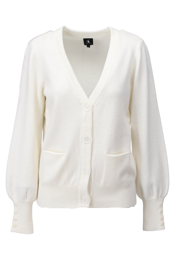 K-design - Cardigan met V-hals en zakjes (A830Ecru) - What Els!