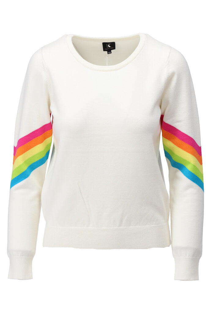 K-design - Pull met ronde hals en regenboog (A833Ecru) - What Els!