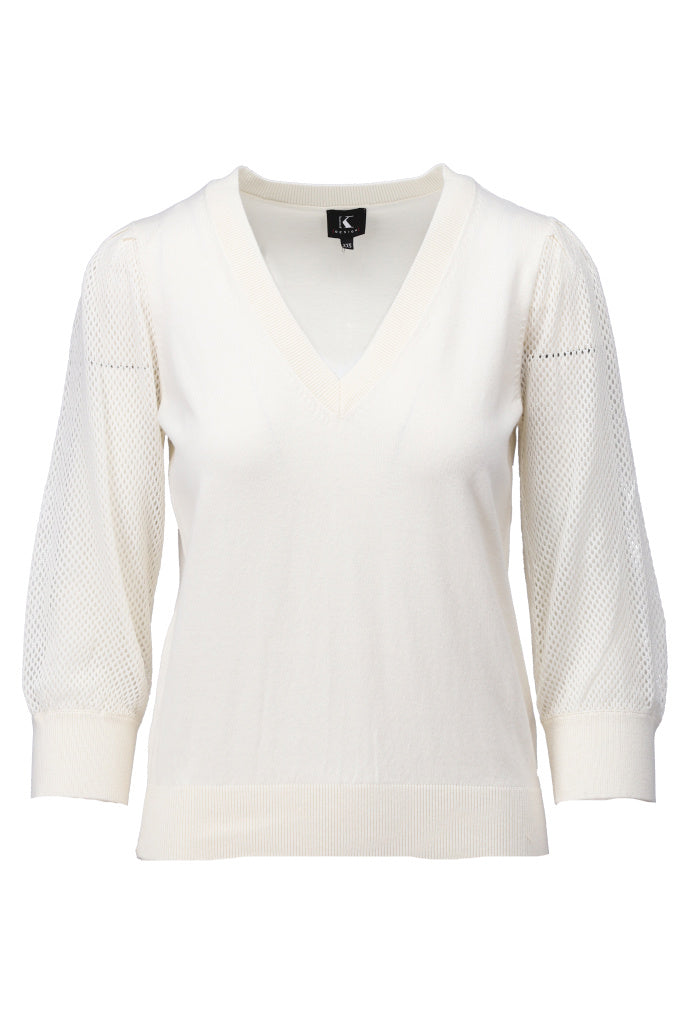 K-design - Pull met V-hals (A836Ecru) - What Els!