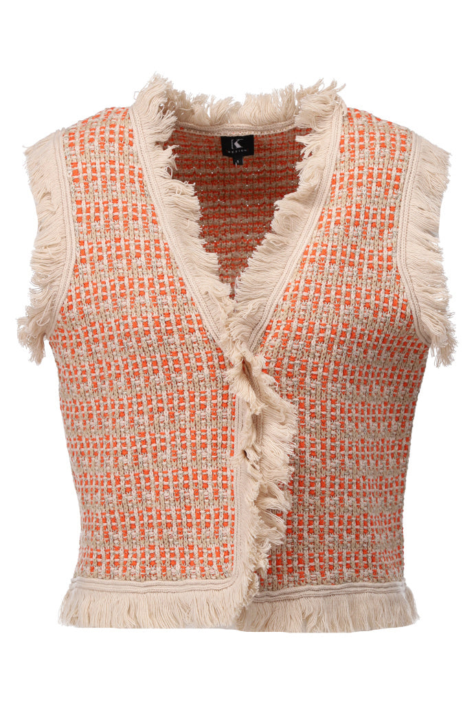 K-design - Gilet met franjes (A849Orange) - What Els!