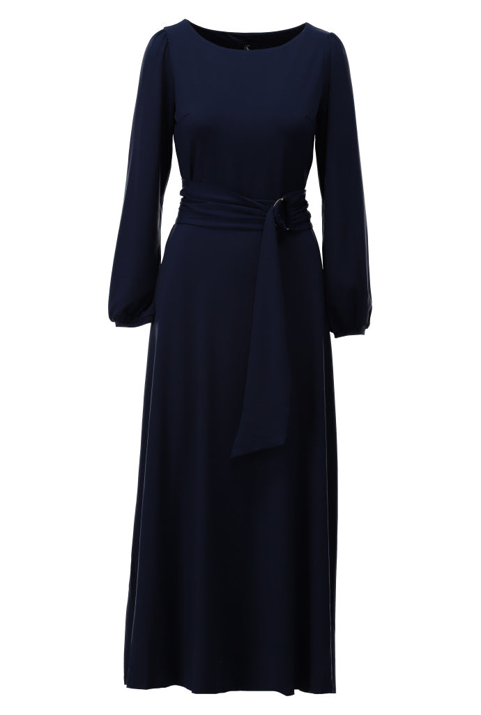 K-Design Maxi jurk met taille knoop  - B194 - Navy