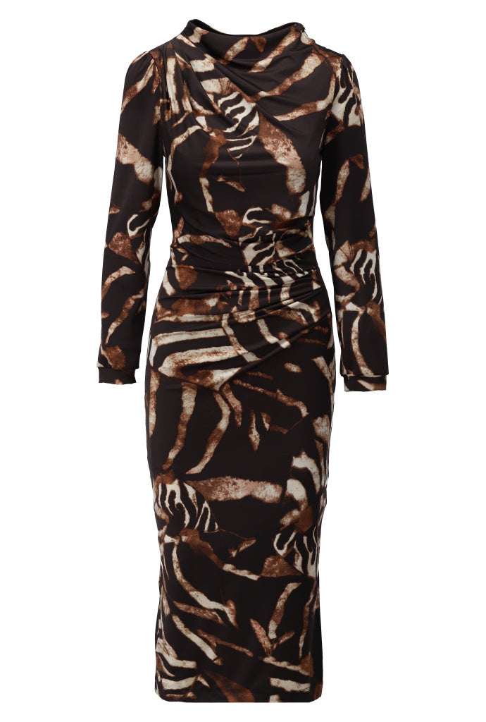 K-Design Bodycon jurk met dieren design - B203 - Bruin