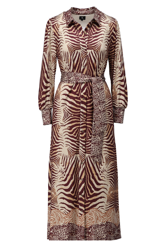 K-Design Maxi polo jurk met design - B209 - Bruin
