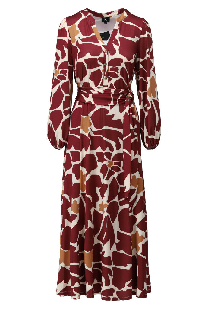K-Design Maxi jurk met design - B302 - Bordeaux