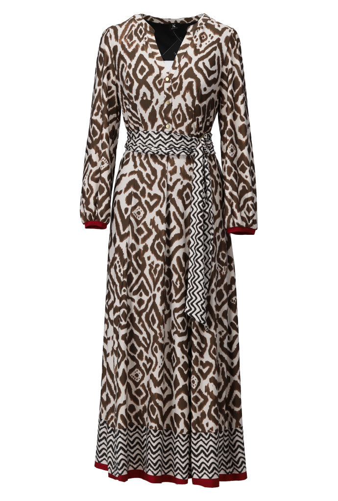 K-Design Maxi jurk met design - B343 - Bruin