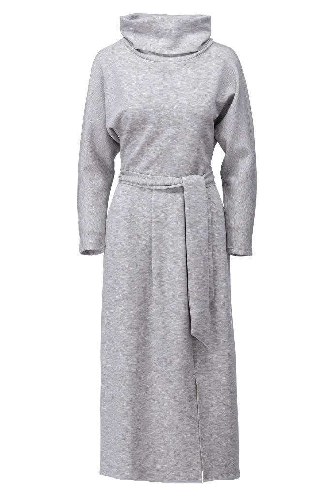 K-Design - Maxi jurk met rolkraag en stoffen riem (B632)