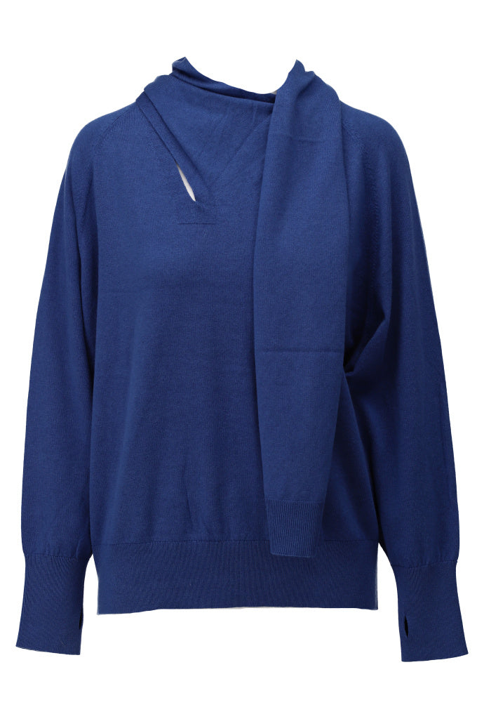 K-Design Pull met vaste sjaal - B801 - Blauw