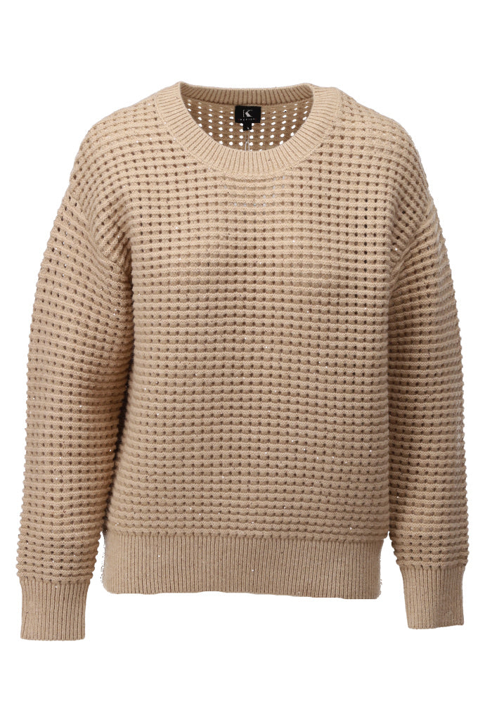 K-Design Pull ronde hals met lovertjes - B810 - Beige
