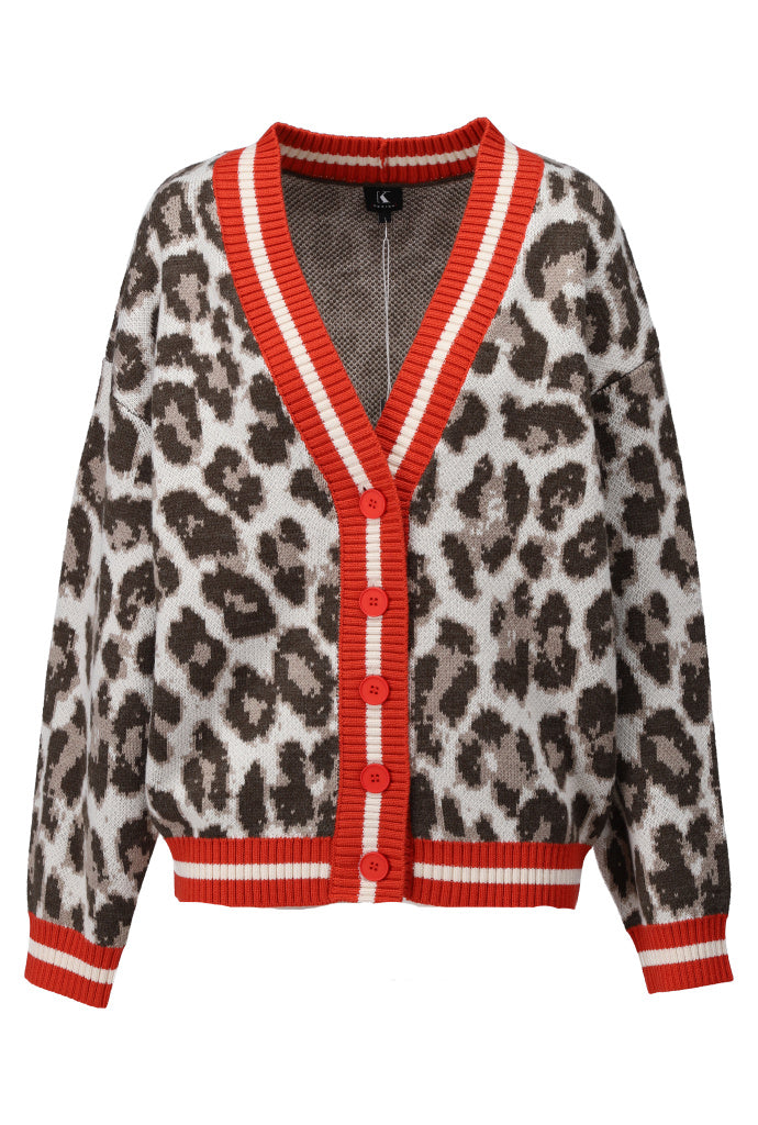 K-Design Cardigan met luipaard - B816 - Bruin