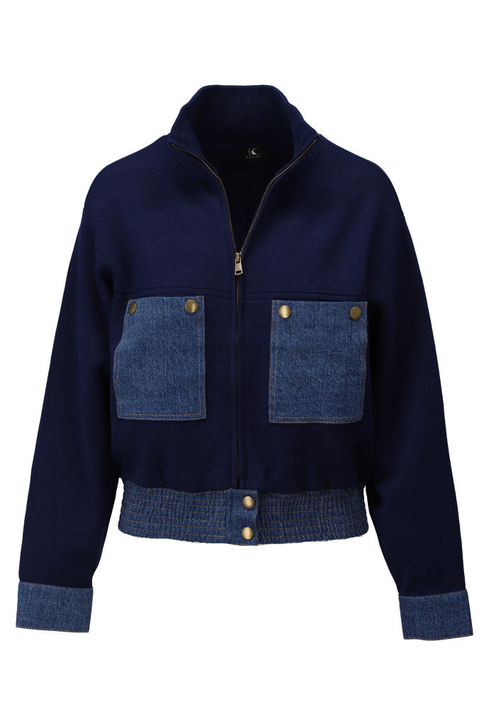 K-Design - Gebreide jas met jeansdetails (B822)