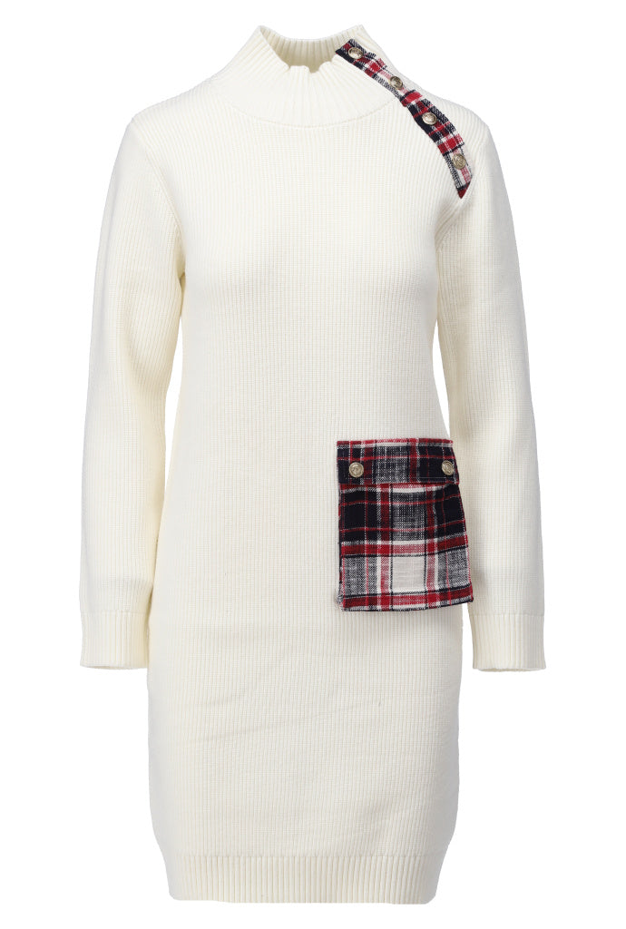 K-Design Pull met kraag met knopen & zakje - B832 - Wit