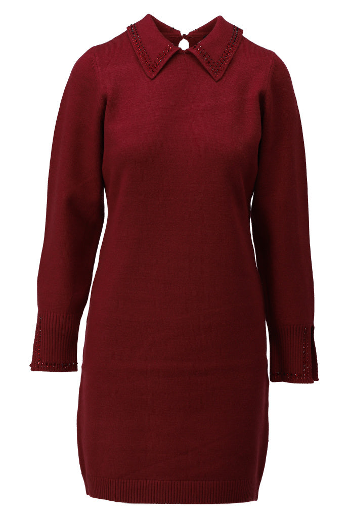 K-Design Jurk met strass - B852 - Bordeaux