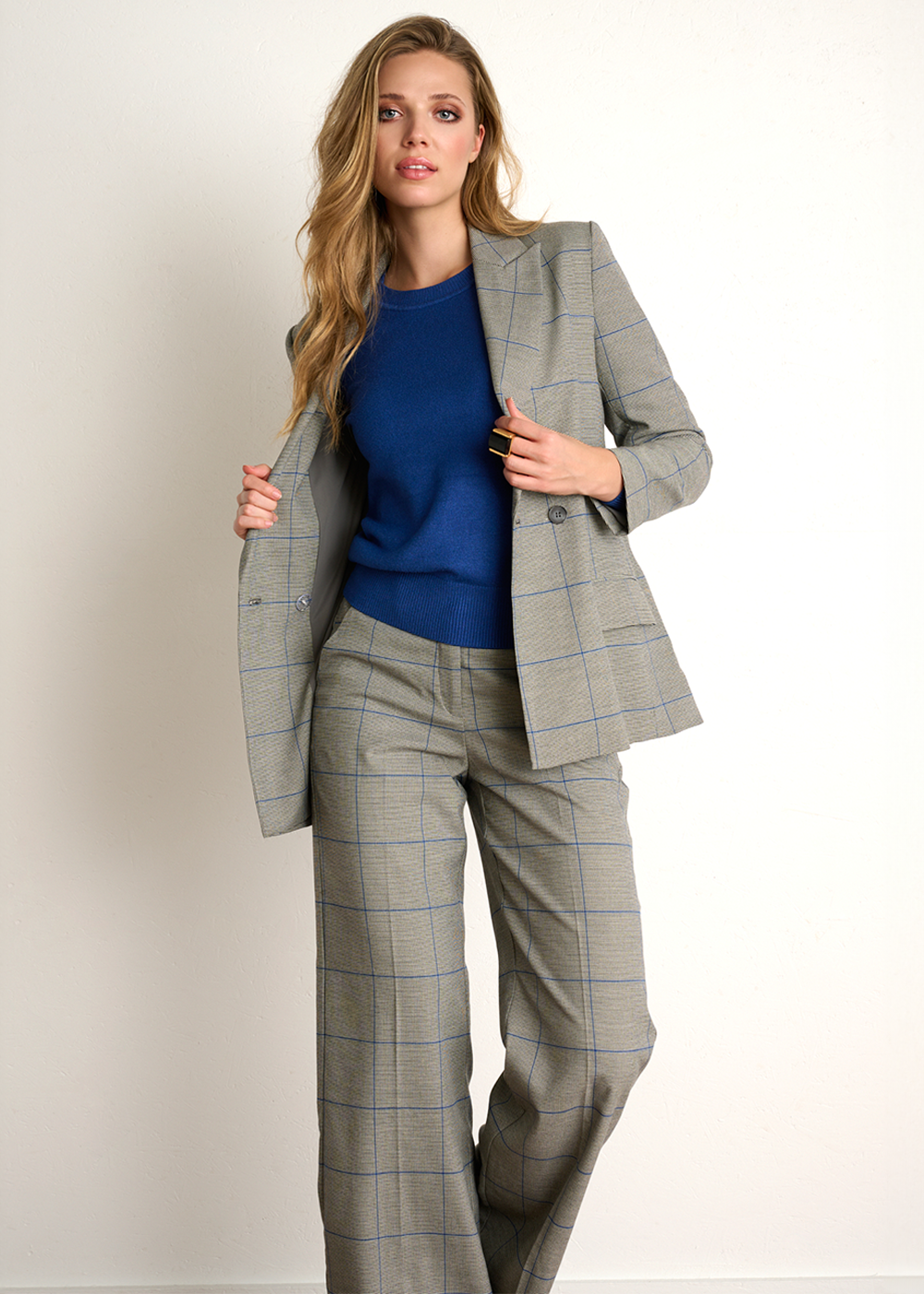 K-design - Blazer met prince de galles ruit en rits in mouw - What Els!